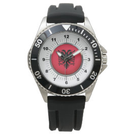 Reloj De Pulsera Bandera de los hombres de Albania Crown Black Rubb