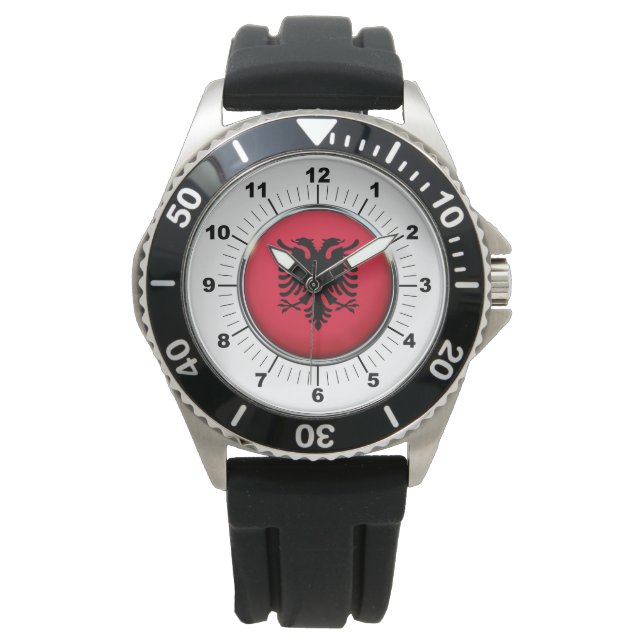 Reloj De Pulsera Bandera de los hombres de Albania Crown Black Rubb (Anverso)