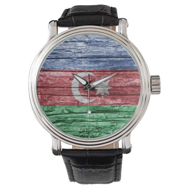 Reloj De Pulsera bandera de madera de Azerbaiyán (Anverso)