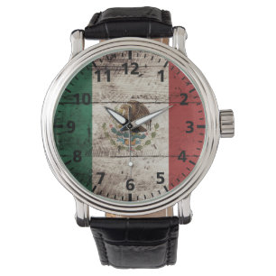 Reloj De Pulsera Bandera de México en grano de madera vieja