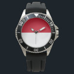 Reloj De Pulsera Bandera de Mónaco<br><div class="desc">Este diseño presenta la bandera nacional de Mónaco (oficialmente el Principado de Mónaco), que es una ciudad-estado soberana, un país y un microestado en la Riviera Francesa en Europa Occidental. Está bordeada por Francia al norte, este y oeste y por el mar Mediterráneo al sur. El principado es ampliamente reconocido...</div>