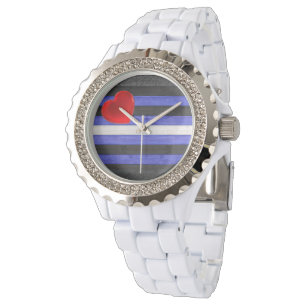 Reloj De Pulsera bandera de orgullo de cuero de SlipperyJoe's negro