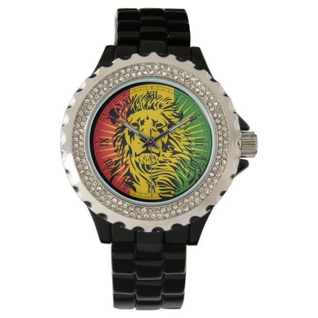 Reloj De Pulsera bandera de rasta reggae lion (Anverso)
