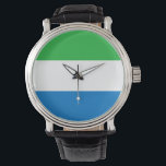 Reloj De Pulsera Bandera de Sierra Leona<br><div class="desc">El sierraleonés es una tricolor horizontal. Los colores utilizados en la bandera son azul,  verde,  blanco. La proporción de sierraleoneses es de 2:3. La bandera de Sierra Leona se adoptó en 1961.</div>