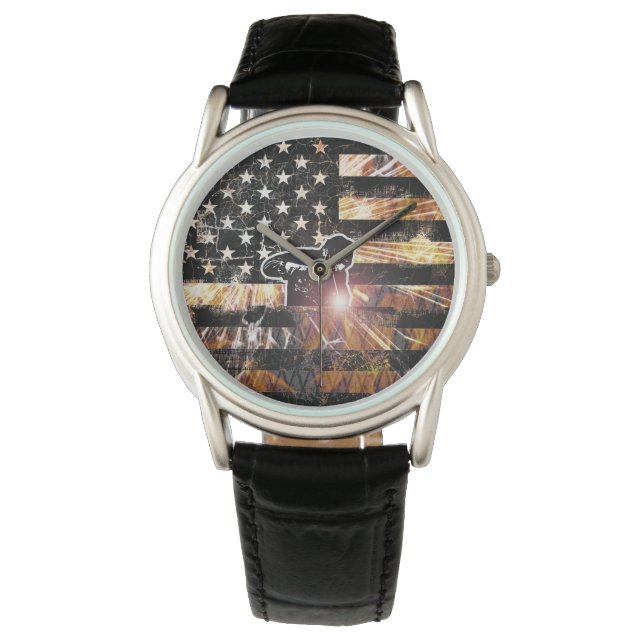 Reloj De Pulsera Bandera de soldadura estalla y llama (Anverso)