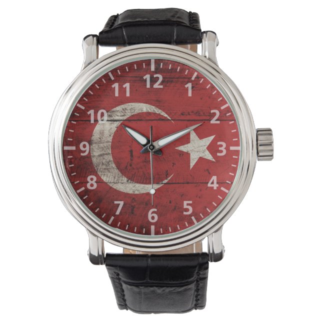 Reloj De Pulsera Bandera de Turquía en grano de vieja madera (Anverso)