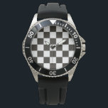 Reloj De Pulsera Bandera de verificación (negro y blanco) (patrón d<br><div class="desc">Este diseño presenta una bandera de verificación en blanco y negro que se utiliza normalmente en las carreras de motores para indicar el acabado. La bandera se asocia a menudo con el ganador de una carrera, ya que son los primeros en conducir más allá de la bandera a cuadros. El...</div>