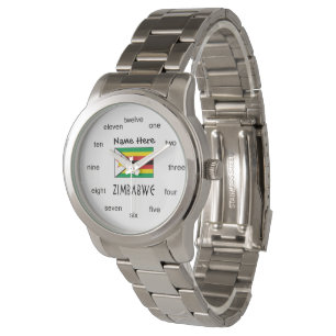 Reloj De Pulsera Bandera de Zimbabue Nombre Personalizado Negro 