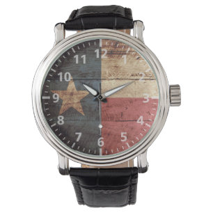 Reloj De Pulsera Bandera del Estado de Texas sobre grano de madera