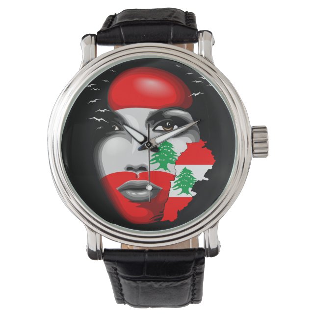 Reloj De Pulsera Bandera del Líbano y mapa de la cara de los chicas (Anverso)