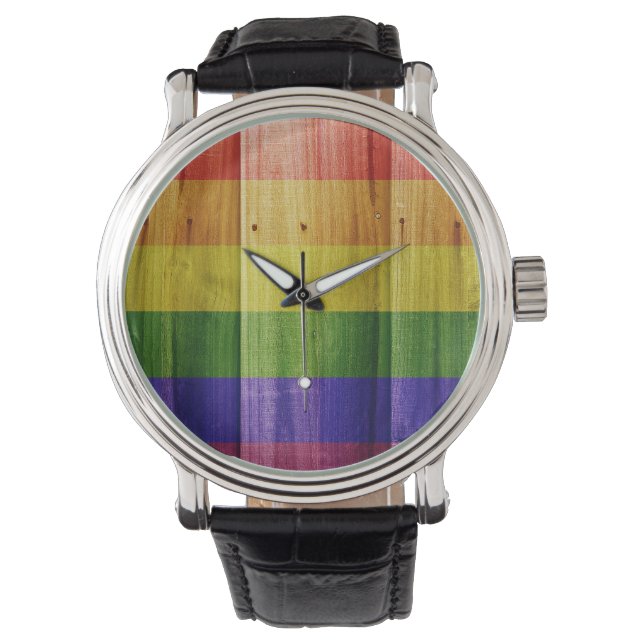 Reloj De Pulsera Bandera del orgullo arcoiris de madera (Anverso)