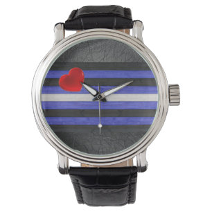 Reloj De Pulsera Bandera del orgullo de cuero de SlipperyJoe negro 