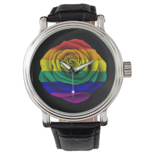 Reloj De Pulsera Bandera del orgullo gay arcoiris en negro