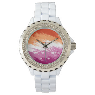 Reloj De Pulsera Bandera del Orgullo Lésbico Abstracta Trippy Ondul