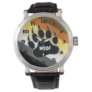 Reloj De Pulsera Bandera del oso gay con bandera del oso y paw Woof