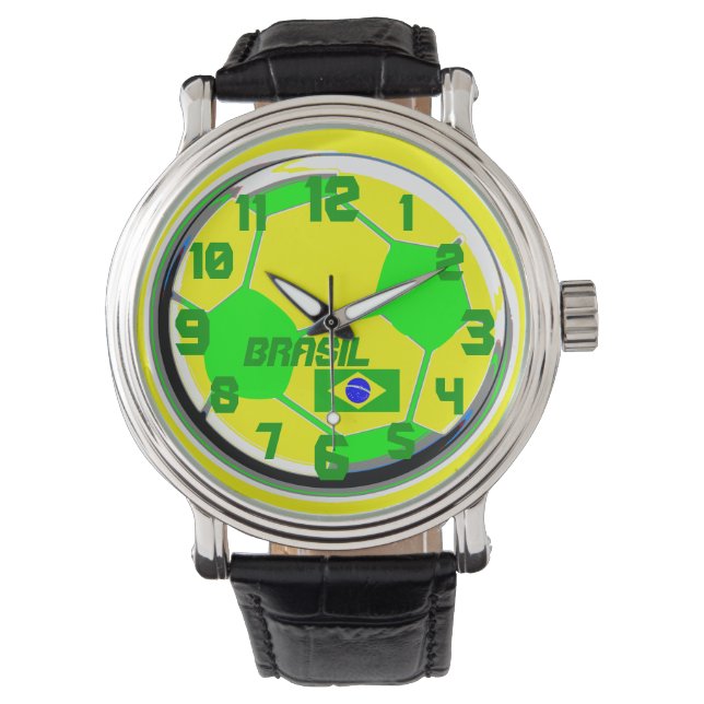 Reloj De Pulsera Bandera del personalizable de fútbol y nombre Bras (Anverso)