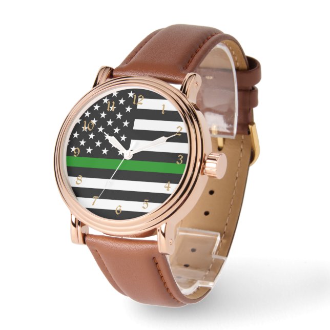 Reloj De Pulsera Bandera delgada de la Línea Verde: Veteranos milit (Ángulo)