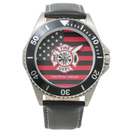 Reloj De Pulsera Bandera delgada del bombero de la línea roja
