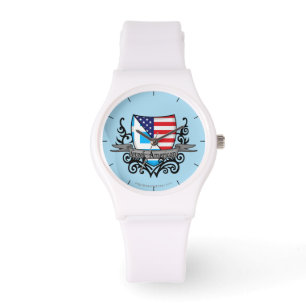 Reloj De Pulsera Bandera Escudo griego-estadounidense