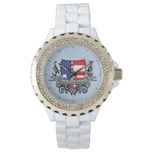 Reloj De Pulsera Bandera Escudo Puerto Rico-Estados Unidos