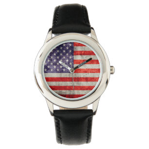 Reloj De Pulsera Bandera estadounidense antigua de caída