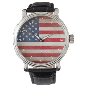 Reloj De Pulsera Bandera estadounidense clásica vintage con números