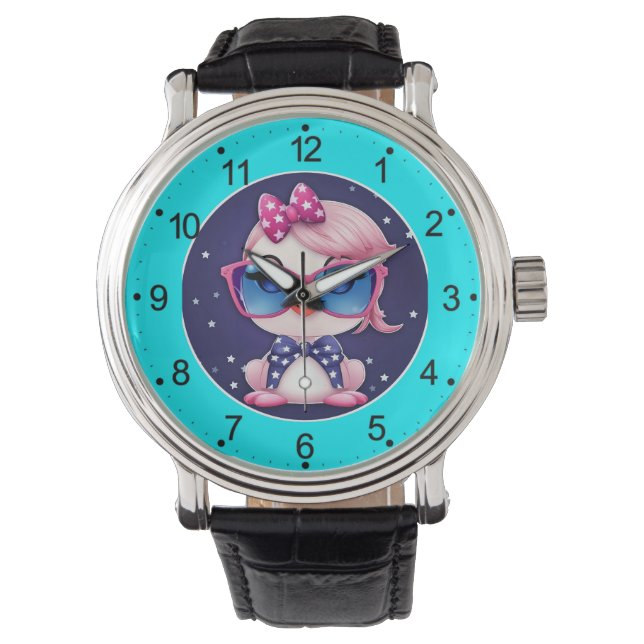 Reloj De Pulsera Bandera estadounidense con Personalizado Flamingo- (Anverso)
