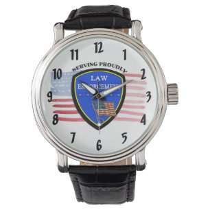 Reloj De Pulsera Bandera estadounidense de la policía de cumplimie