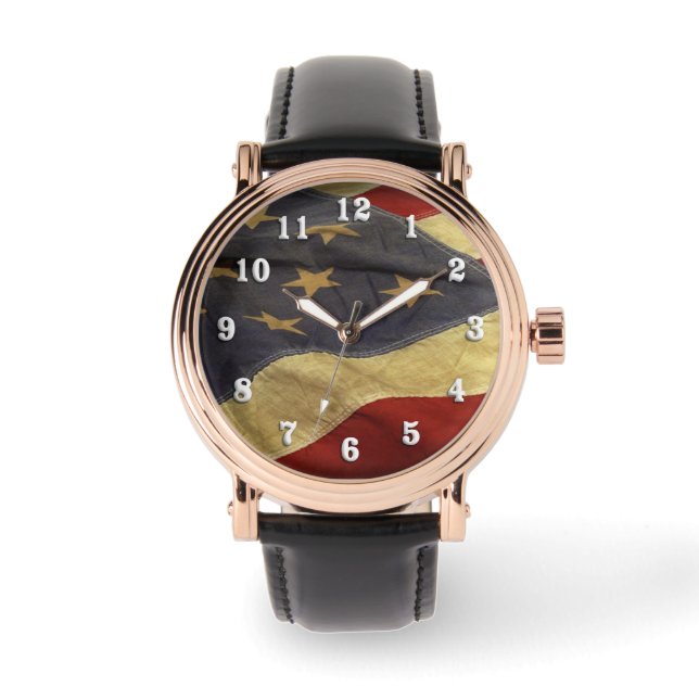 Reloj De Pulsera Bandera estadounidense desgastada (Anverso)
