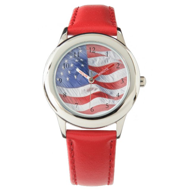 Reloj De Pulsera Bandera estadounidense ondeando (Anverso)