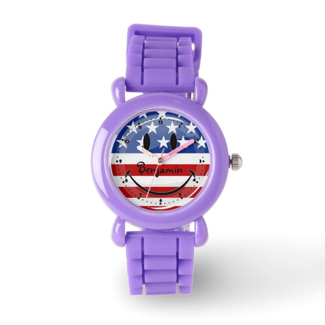 Reloj De Pulsera Bandera estadounidense sonriente (Anverso)