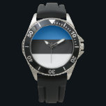 Reloj De Pulsera Bandera estonia<br><div class="desc">Este diseño presenta la bandera nacional de Estonia (oficialmente la República de Estonia), que es un país de la costa oriental del Mar Báltico en el norte de Europa. Está rodeada al norte por el golfo de Finlandia frente a Finlandia, al oeste por el Mar Báltico frente a Suecia, al...</div>