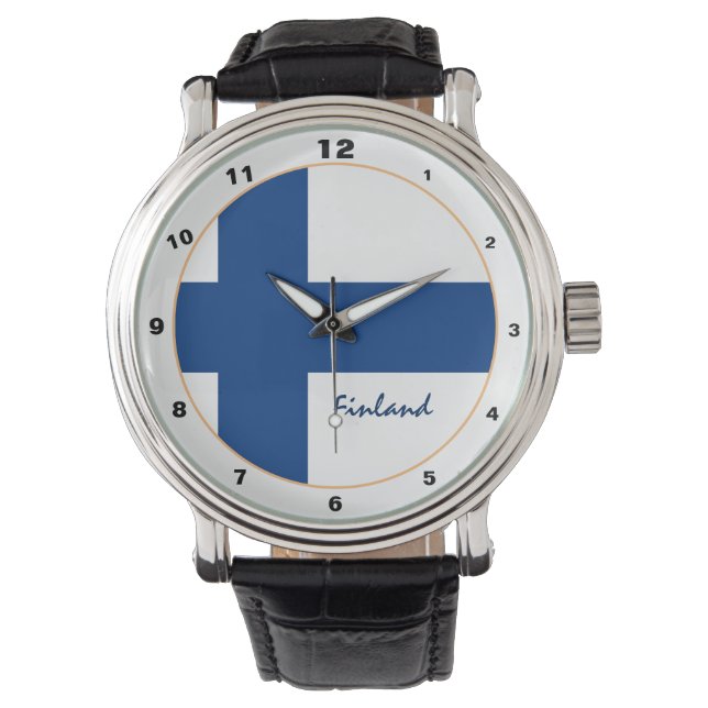 Reloj De Pulsera Bandera finlandesa y diseño de moda y finlandés (Anverso)