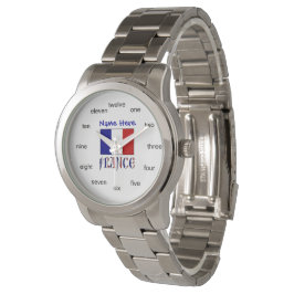 Reloj De Pulsera Bandera Francesa Azul Números de Palabra Personali