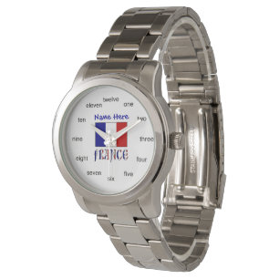 Reloj De Pulsera Bandera Francesa Azul Números de Palabra Personali