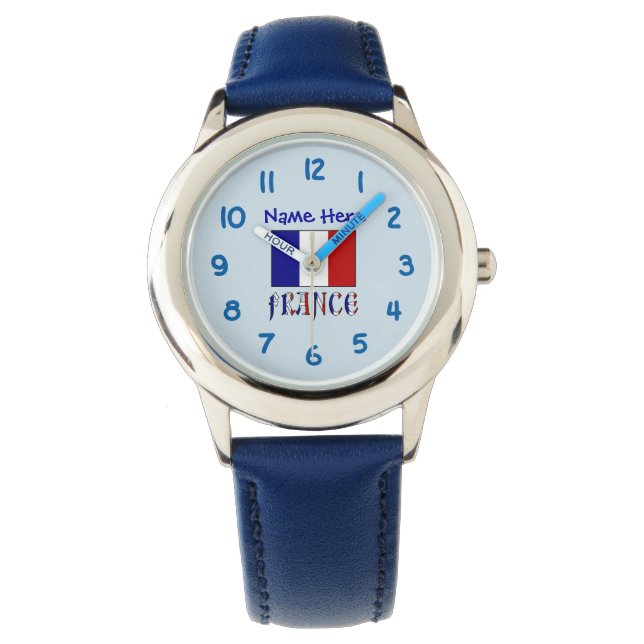 Reloj De Pulsera Bandera francesa azul personalizada de niño (Anverso)