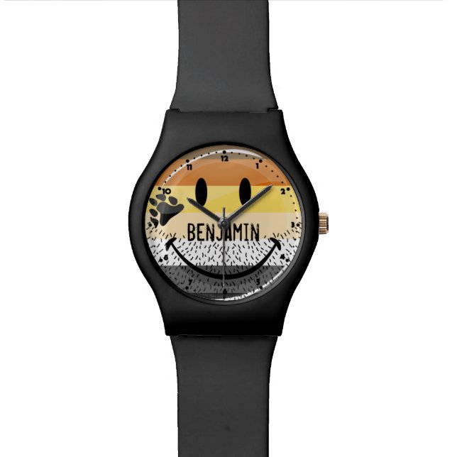 Reloj De Pulsera Bandera gay feliz barbuda divertida del orgullo (De cerca)