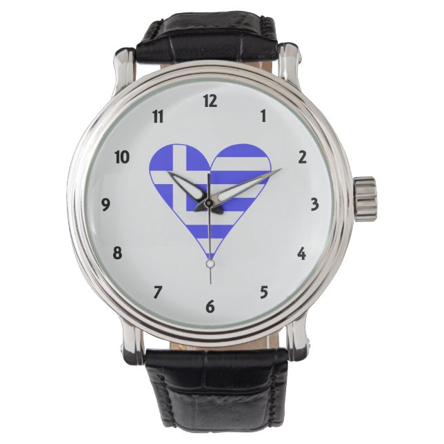 Reloj De Pulsera Bandera Griega Corazón Funky (Anverso)
