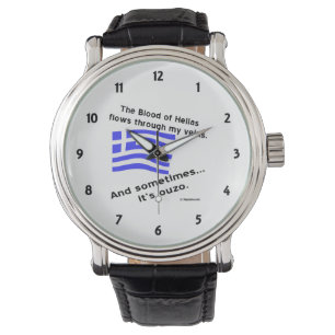 Reloj De Pulsera Bandera griega Hellas Blood y Ouzo Black Numbers