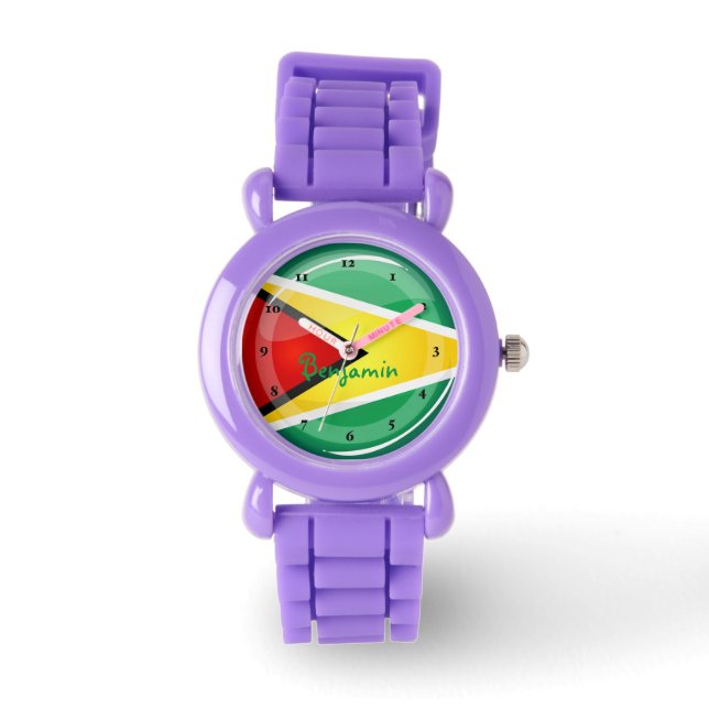 Reloj De Pulsera Bandera guyanesa redonda brillante (Anverso)