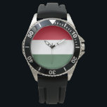 Reloj De Pulsera Bandera húngara<br><div class="desc">Este diseño presenta la bandera nacional de Hungría (conocida en húngaro como Magyarország), que es un país en Europa Central. Hungría limita con Eslovaquia al norte, Ucrania al noreste, Rumania al este y al sudeste, Serbia al sur, Croacia y Eslovenia al suroeste y Austria al oeste. El idioma oficial es...</div>