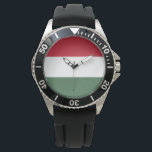 Reloj De Pulsera Bandera húngara<br><div class="desc">Este diseño presenta la bandera nacional de Hungría (conocida en húngaro como Magyarország), que es un país en Europa Central. Hungría limita con Eslovaquia al norte, Ucrania al noreste, Rumania al este y al sudeste, Serbia al sur, Croacia y Eslovenia al suroeste y Austria al oeste. El idioma oficial es...</div>