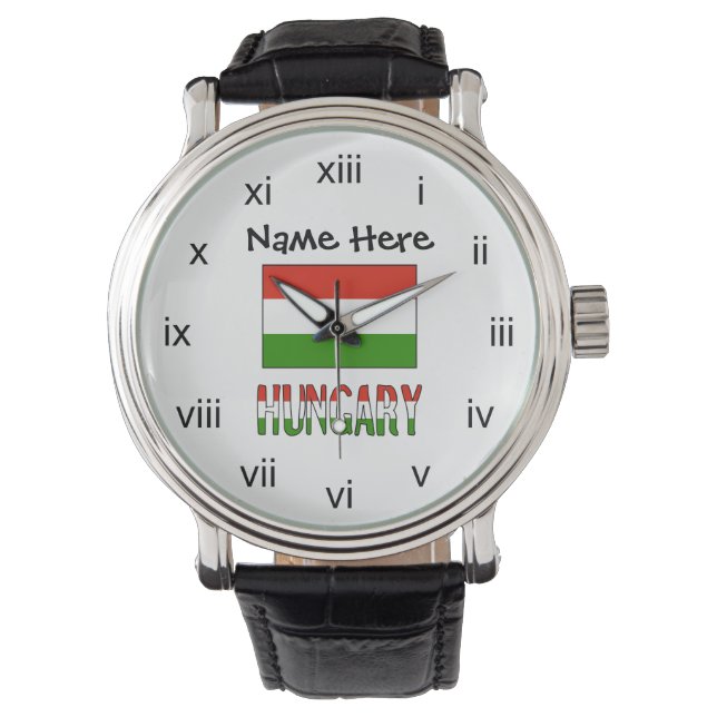 Reloj De Pulsera Bandera húngara y húngara con tu nombre (Anverso)
