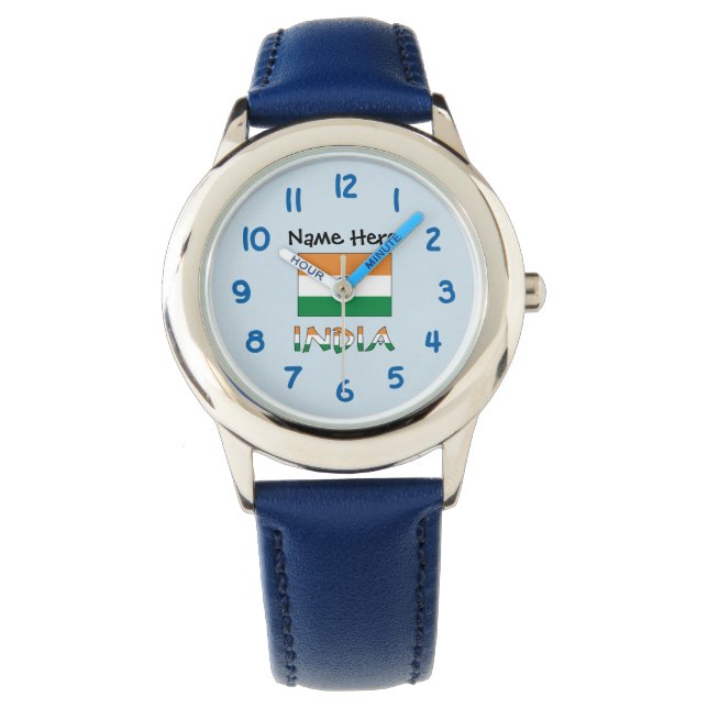 Reloj De Pulsera Bandera india con tu nombre (Anverso)