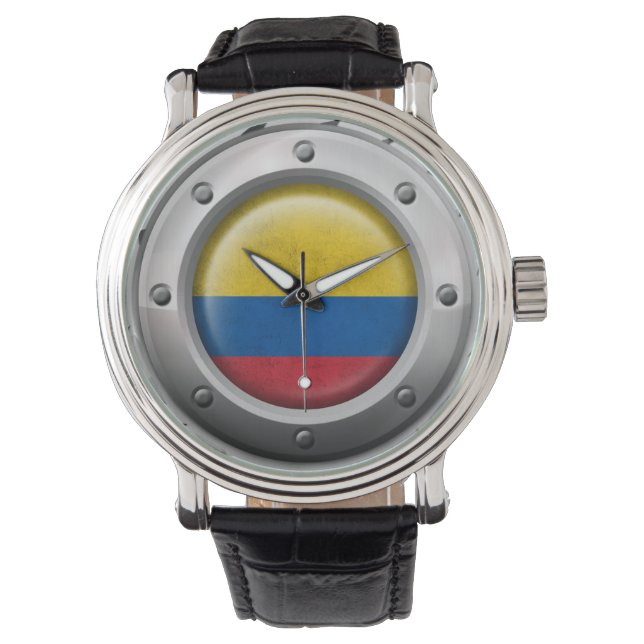 Reloj De Pulsera Bandera industrial colombiana con gráfico de acero (Anverso)