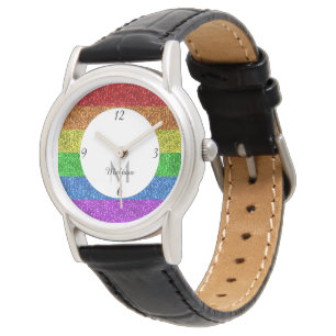 Reloj De Pulsera Bandera LGBT monocroma arcoíris brillo destellos