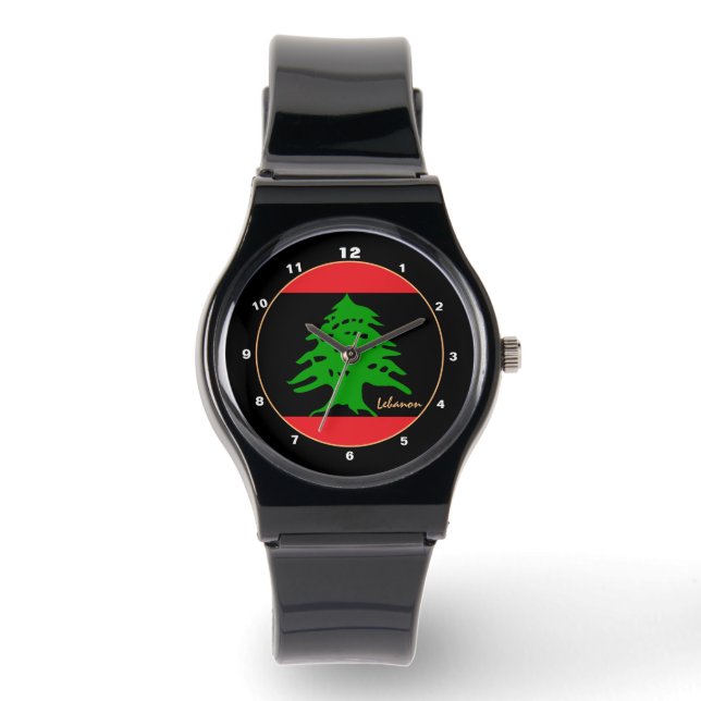 Reloj De Pulsera Bandera libanesa, diseño de moda BLK, Líbano (Anverso)