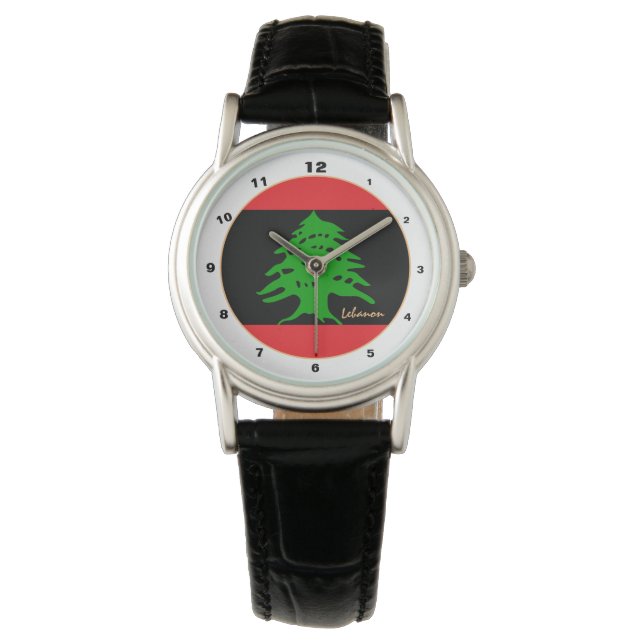 Reloj De Pulsera Bandera libanesa y Líbano BLK moda/diseño de moda (Anverso)
