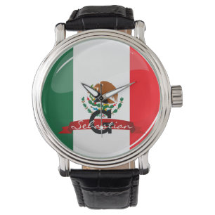 Reloj De Pulsera Bandera mexicana brillante redonda