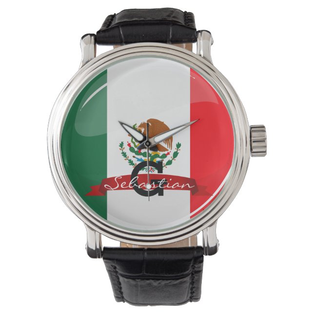 Reloj De Pulsera Bandera mexicana brillante redonda (Anverso)